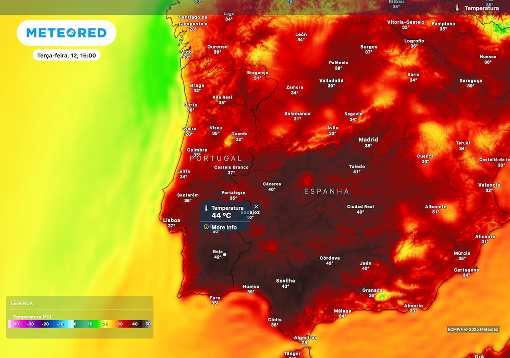 Temperaturas podem chegar aos 45 ºC no interior sul. Temperaturas podem chegar aos 45 ºC no interior sul.