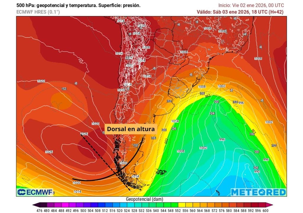 carta de temperatura y geopotencial en 500 hPa