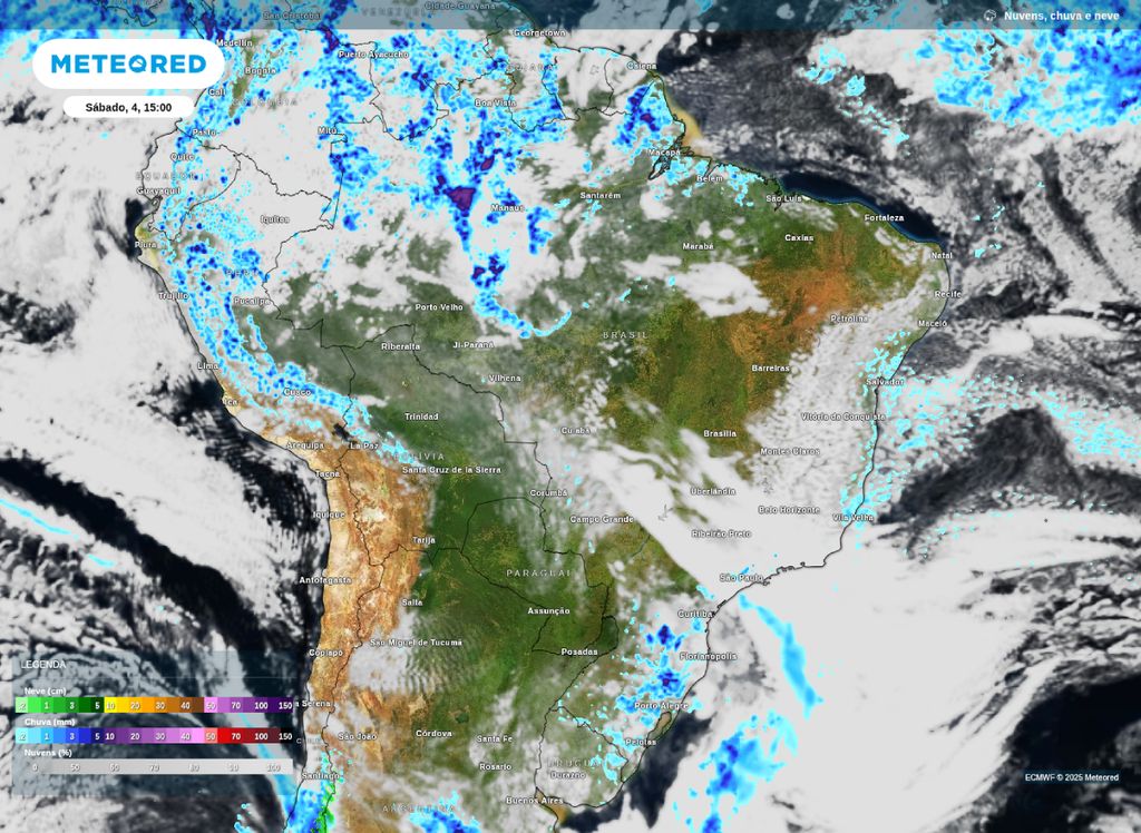 Precipitação prevista para a tarde de sábado (4). Precipitação prevista para a tarde de sábado (4).