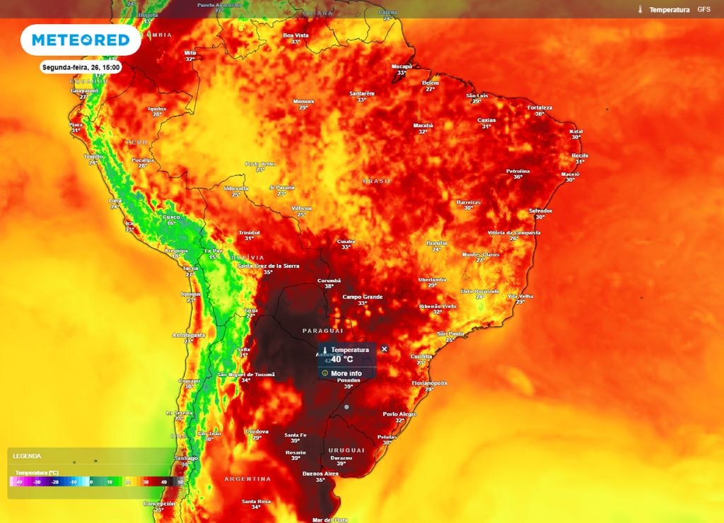 Temperaturas máximas para a segunda-feira, 26 de janeiro.