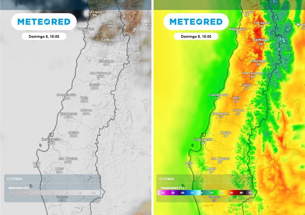 Las nubes ganarán protagonismo el domingo en la zona central, moderando el calor y entregando un respiro térmico en los sectores interiores.