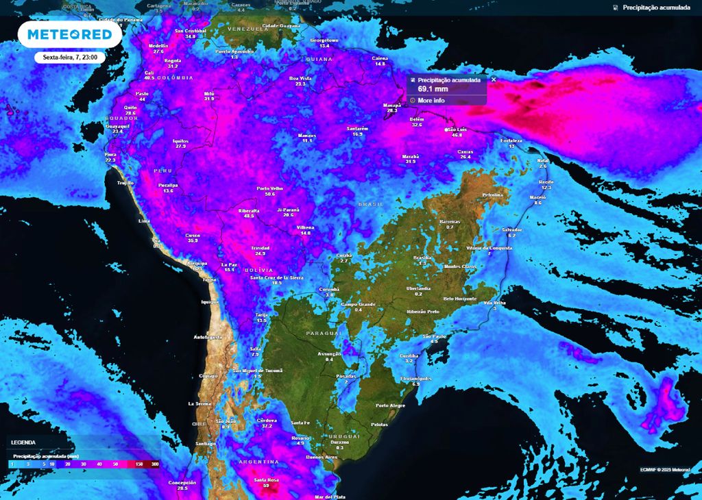 Precipitação Acumulada entre quinta-feira (06) e sexta-feira (07).