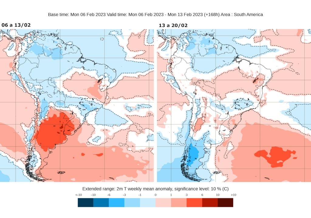 Mapa de anomalia de temperatura na América do Sul para as próximas semanas (fonte: ECMWF) Mapa de anomalia de temperatura na América do Sul para as próximas semanas (fonte: ECMWF)