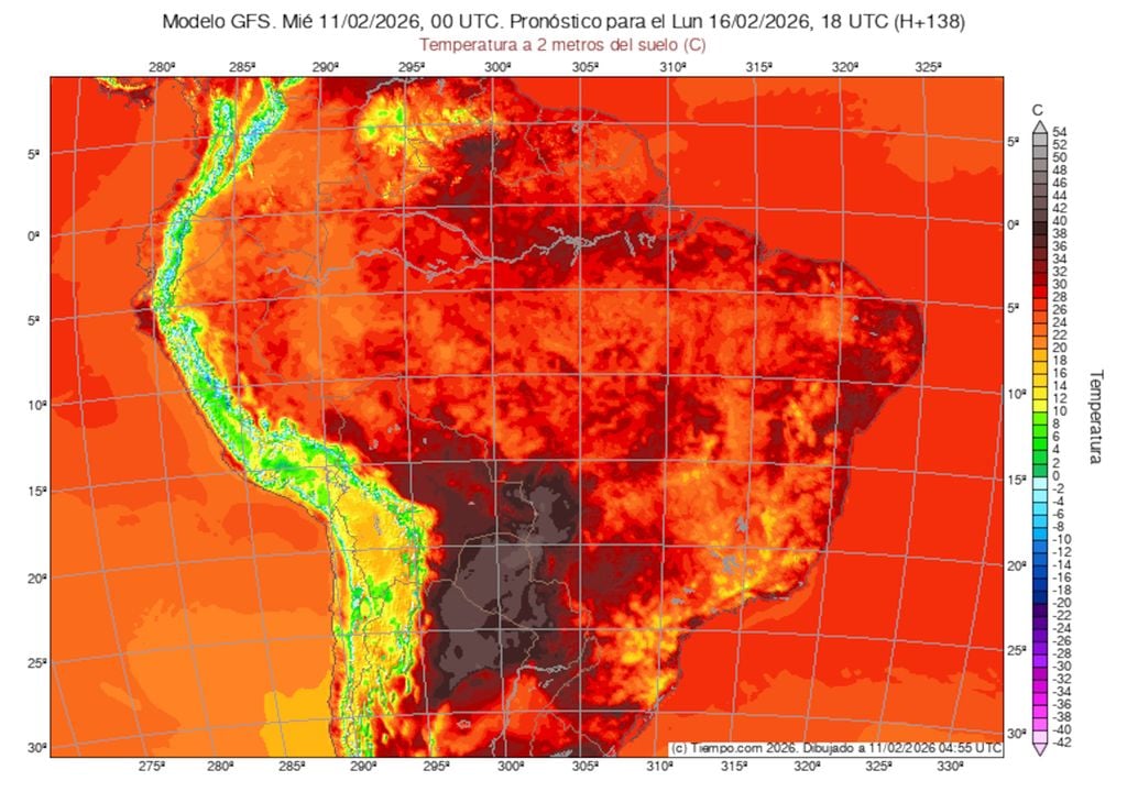Previsão de temperaturas máximas na segunda-feira durante a tarde mostra que diversos pontos do país podem registrar temperaturas de até 40°C - com destaque para o Mato Grosso do Sul.