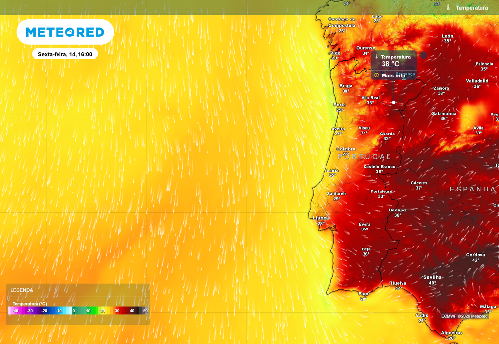 Para sexta-feira (14) ainda se prevê que muitas zonas do país registem temperaturas máximas iguais ou superiores a 35 ºC.
