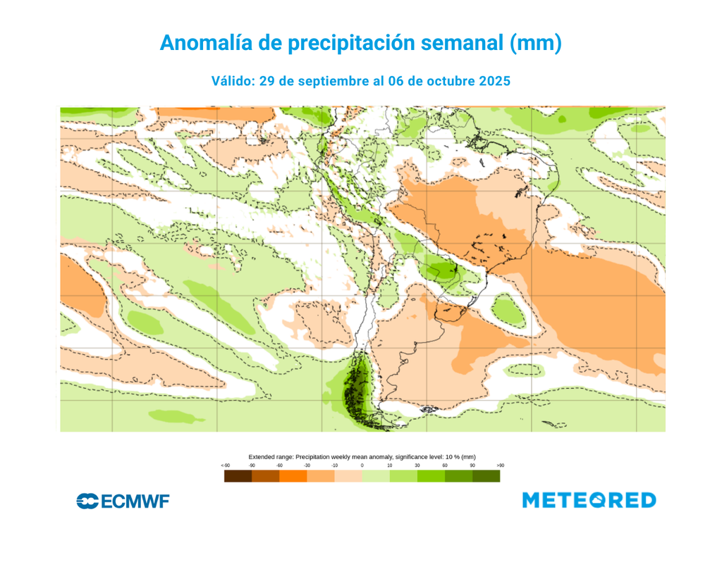 mapa de anomalías de precipitación ECMWF.