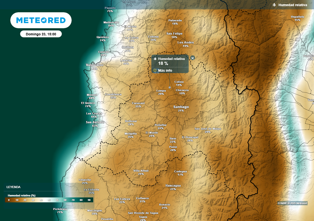 Humedad relativa, ECMWF, Santiago, Chile, Meteored