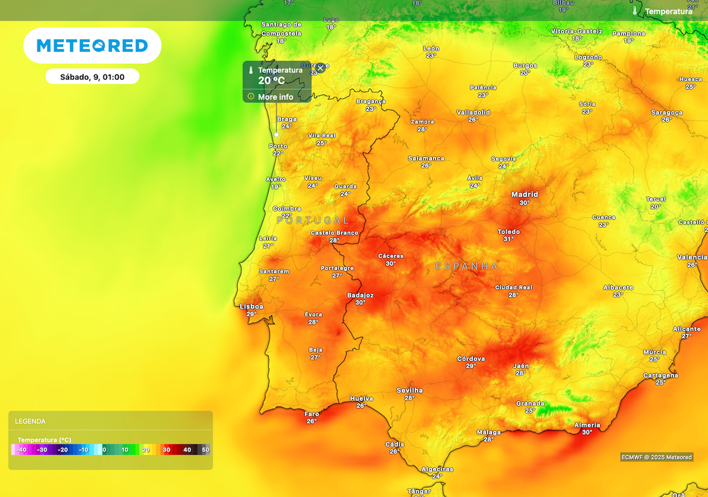 Temperaturas noturnas superiores a 20 ºC em várias regiões. Temperaturas noturnas superiores a 20 ºC em várias regiões.