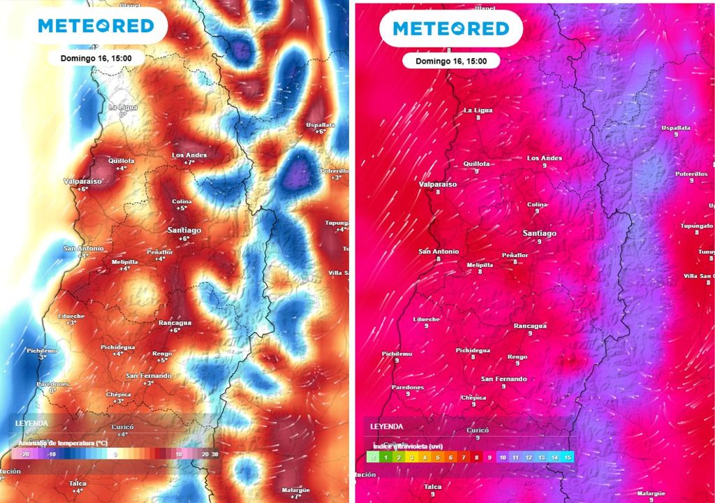 mapas de anomalía de temperatura e índice ultravioleta
