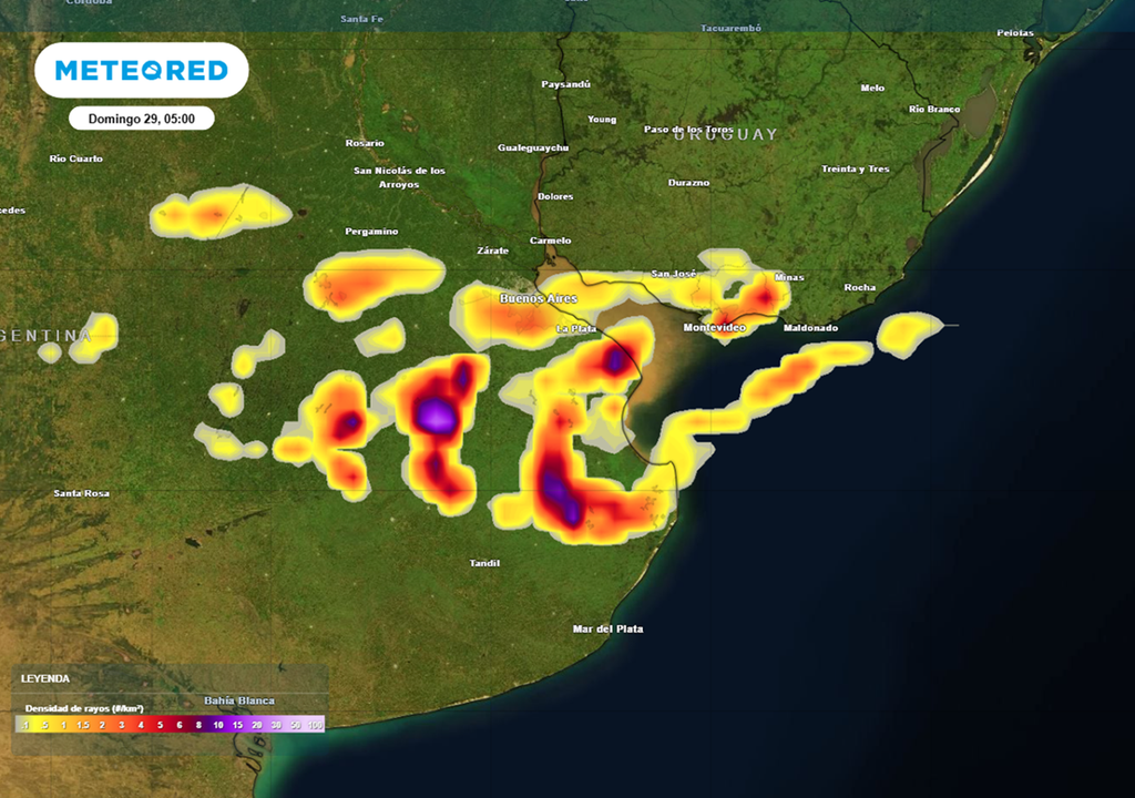 tormentas en el AMBA el Domingo de Ramos Brote de tormentas sobre la provincia de Buenos Aires el Domingo de Ramos de 2026, desde la madrugada. Modelo: ECMWF.