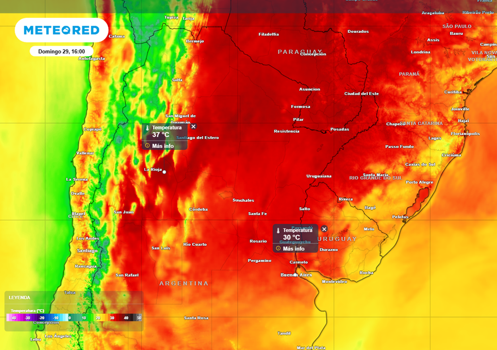calor en Semana Santa Temperaturas máximas para el Domingo de Ramos, superando ampliamente el valor medio para cierre de marzo en el centro y norte argentino. Modelo: ECMWF.