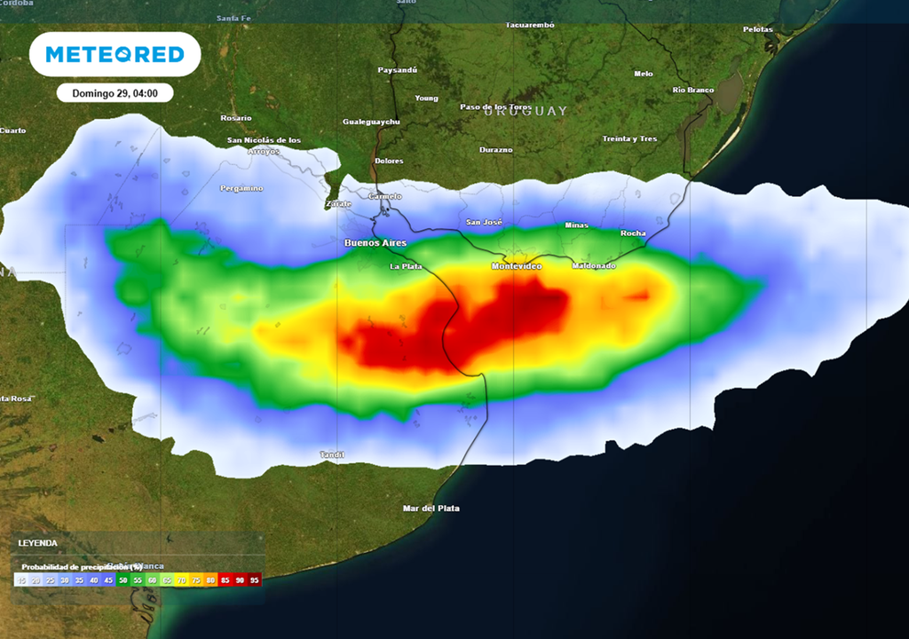 probabilidad de lluvia el domingo de ramos Provincia de Buenos Aires con altas probabilidades de lluvias y algunas tormentas de variada intensidad, desde la madrugada del domingo 29 de marzo de 2026.