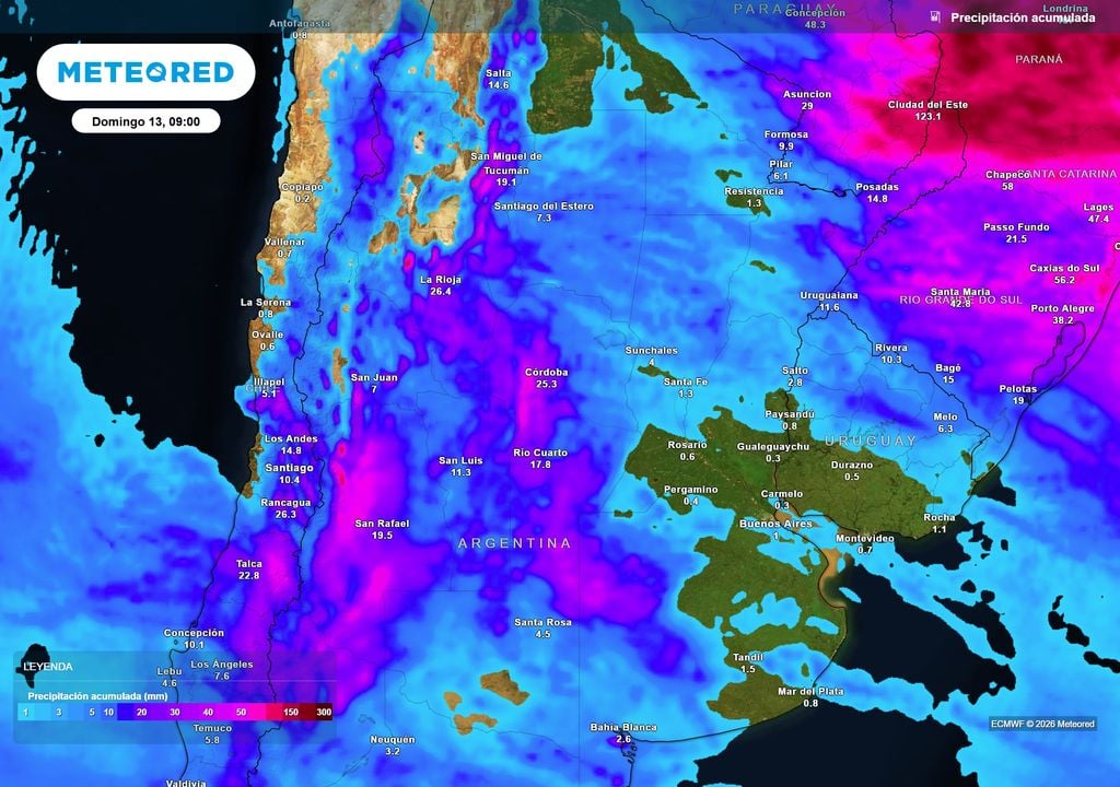 Pronóstico, Clima, Tiempo, Argentina Acumulados de lluvia previstos hasta el próximo domingo según nuestro modelo de referencia ECMWF