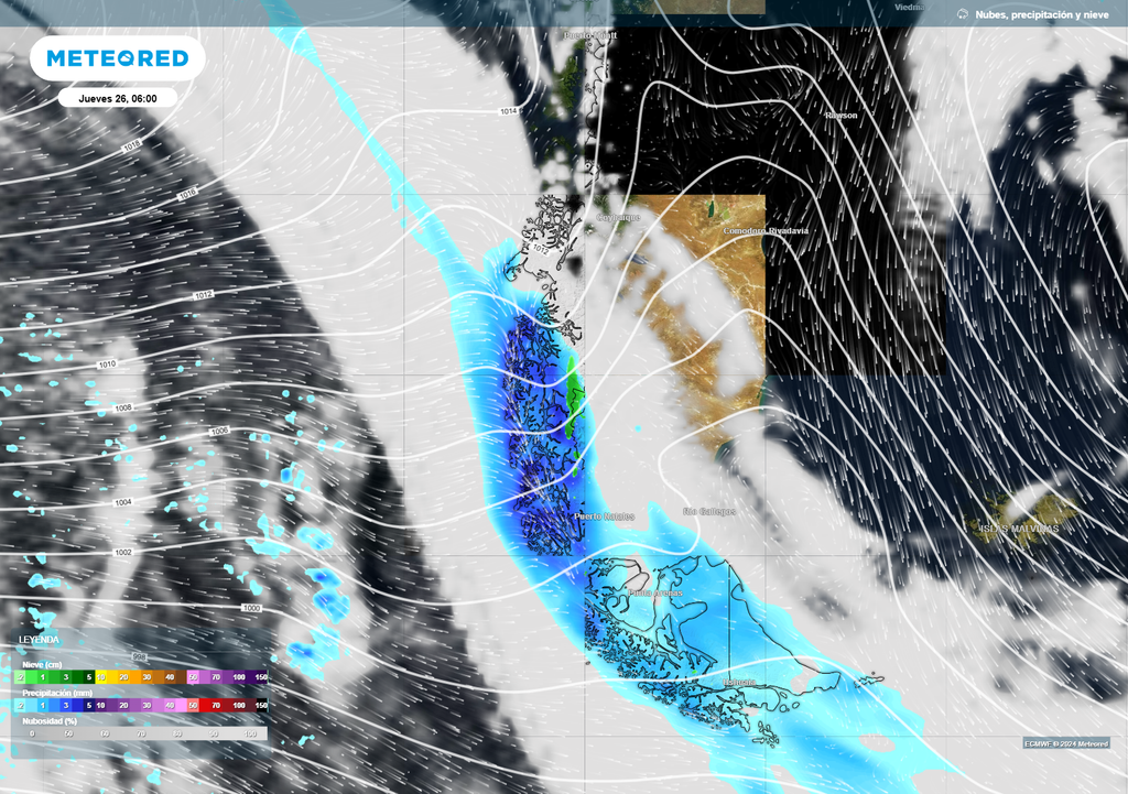 Mapa de lluvia y nieve.
