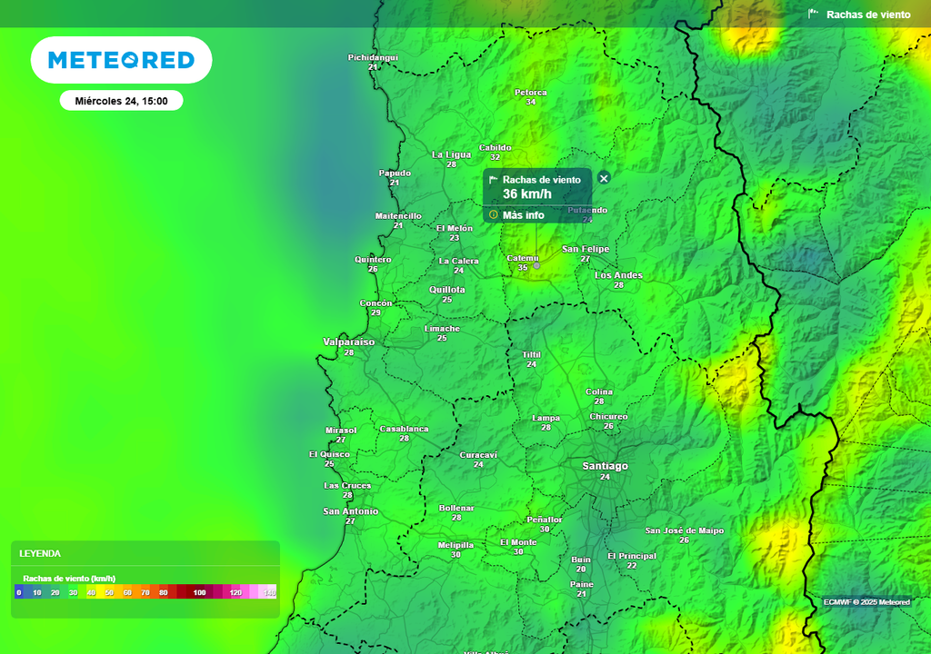 Miércoles 24 de septiembre con fuerte viento en la Región de Valparaíso, Meteored, Chile