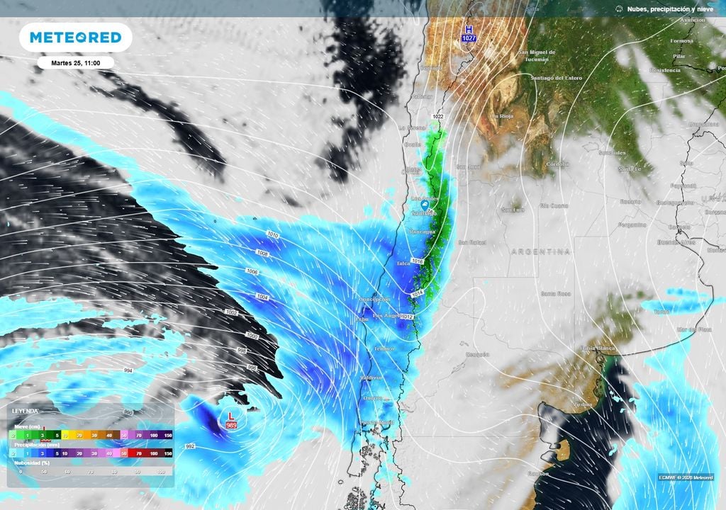 Las precipitaciones podrían regresar a Santiago y la Región Metropolitana desde el martes 25 de agosto, asociadas al avance del primero de varios sistemas frontales que llegarán a la zona central.