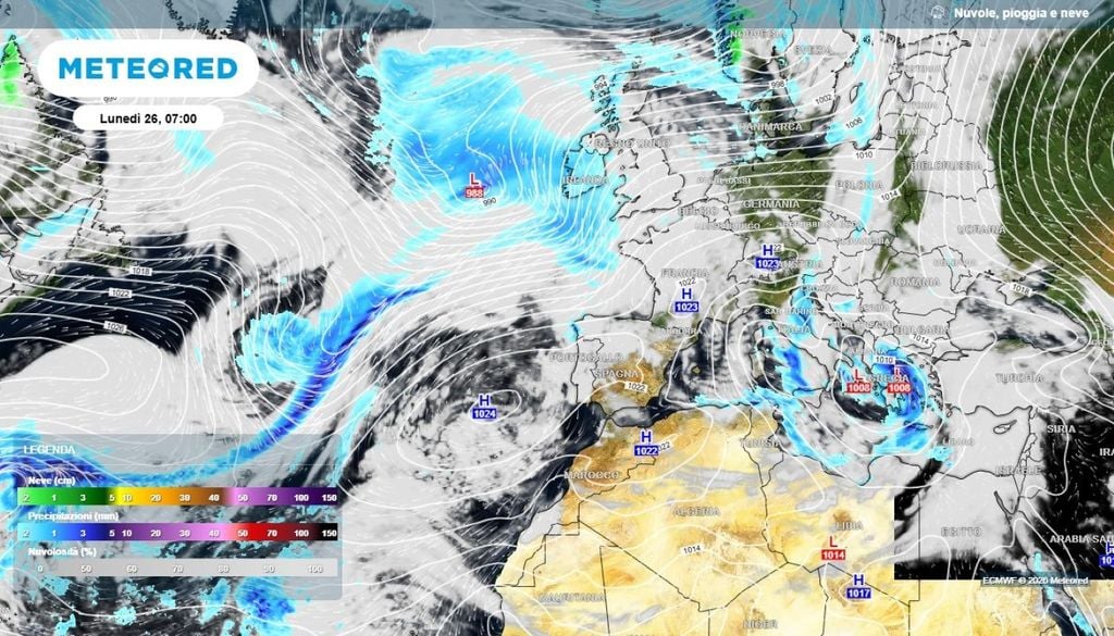 Flusso atlantico. Quando il vortice polare stratosferico e troposferico risulta più forte e coerente, la corrente a getto polare tende a diventare più intensa e lineare, orientata prevalentemente da ovest verso est. In queste condizioni il flusso atlantico viene accelerato. Le perturbazioni oceaniche viaggiano più velocemente e con maggiore continuità verso l’Europa.