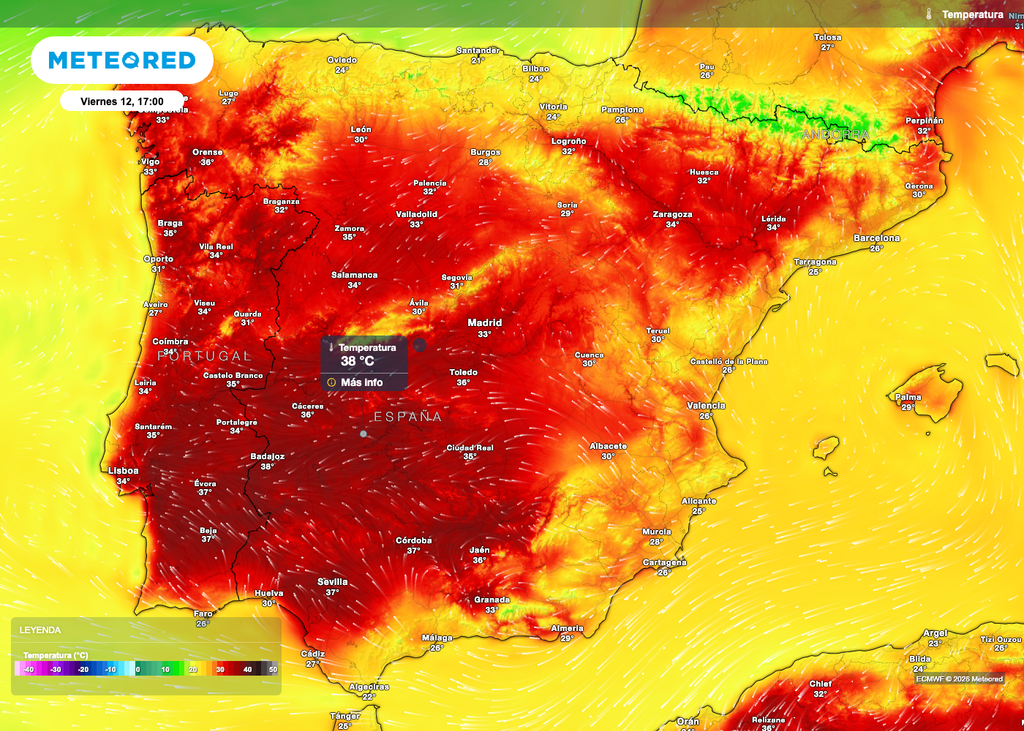 Calor en España El mediodía de mañana será muy caloroso en gran parte de la península ibérica, especialmente en el interior suroeste.