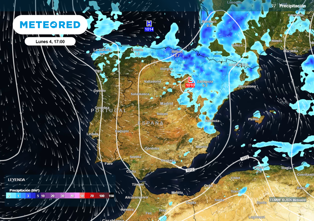 La circulación atmosférica podría ser proclive para la formación de nuevos chubascos y tormentas en zonas del norte y de la mitad oriental de la España peninsular.
