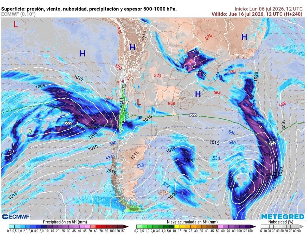 Cambio en las condiciones del tiempo Si bien restan muchos días por delante, el modelo europeo ECMWF ya comienza a anunciar el avance de sistemas frontales hacia zonas del centro del país.