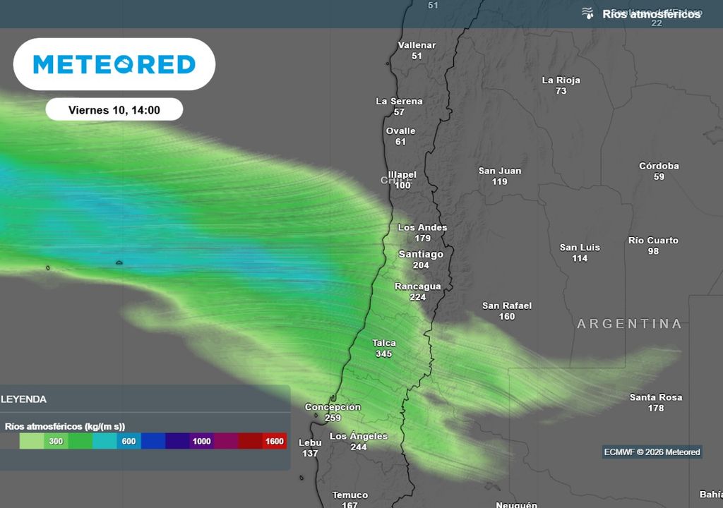 Río atmosférico Un río atmosférico permitirá la ocurrencia de precipitaciones relevante en zonas del centro del país durante los próximos días.