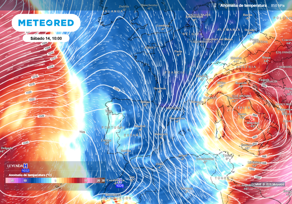 Entre el anticiclón de las Azores y una borrasca en Italia se encargarán de canalizar una masa de aire ártica que afectará a España este sábado.