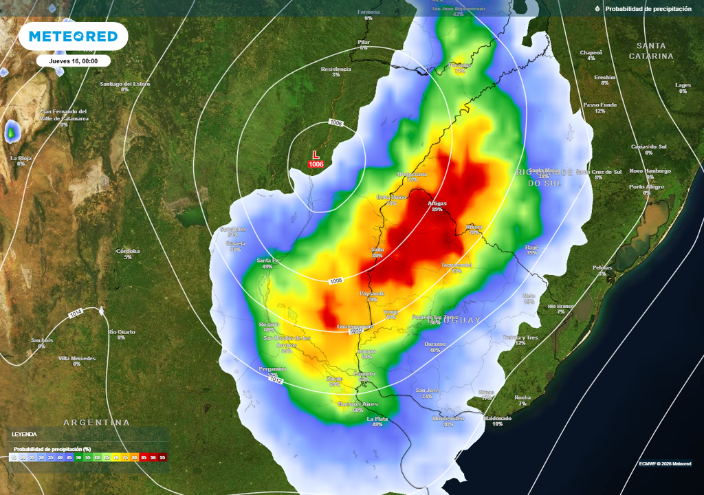 ciclogénesis Buenos Aires lluvias tiempo pronóstico Probabilidades medias a altas de precipitación entre el miércoles y jueves sobre Buenos Aires.