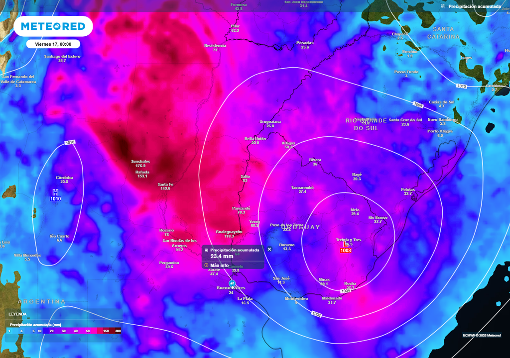 ciclogénesis Buenos Aires lluvias tiempo pronóstico Los pronósticos de lluvia total sobre Buenos Aires han ido cambiando mucho en las últimas simulaciones.