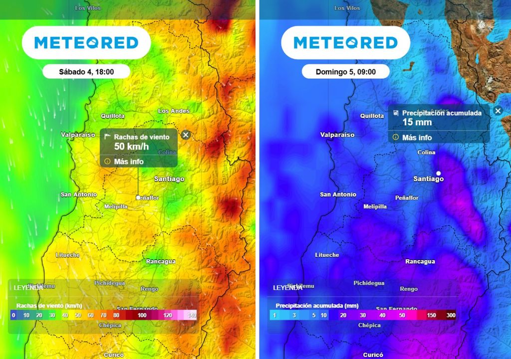 mapas de rachas de viento y precipitación acumulada
