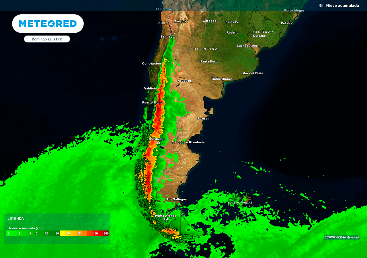 Nieve acumulada durante los próximos 5 días según nuestro modelo de confianza ECMWF