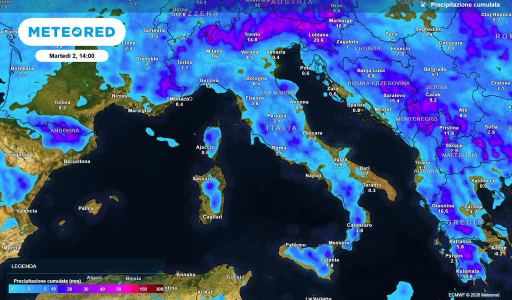Precipitazione cumulata Le piogge, soprattutto nel corso della prossima settimana, interesseranno soprattutto le regioni centro-settentrionali.