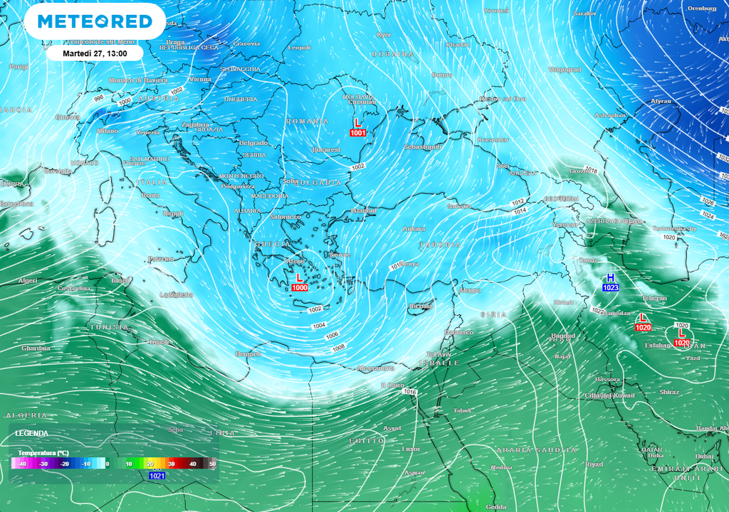 Una NAO negativa tende a spostare la corrente a getto polare più a sud, permettendo a perturbazioni atlantiche o a masse d'aria fredda, di matrice polare o artica, di raggiungere il Mediterraneo.