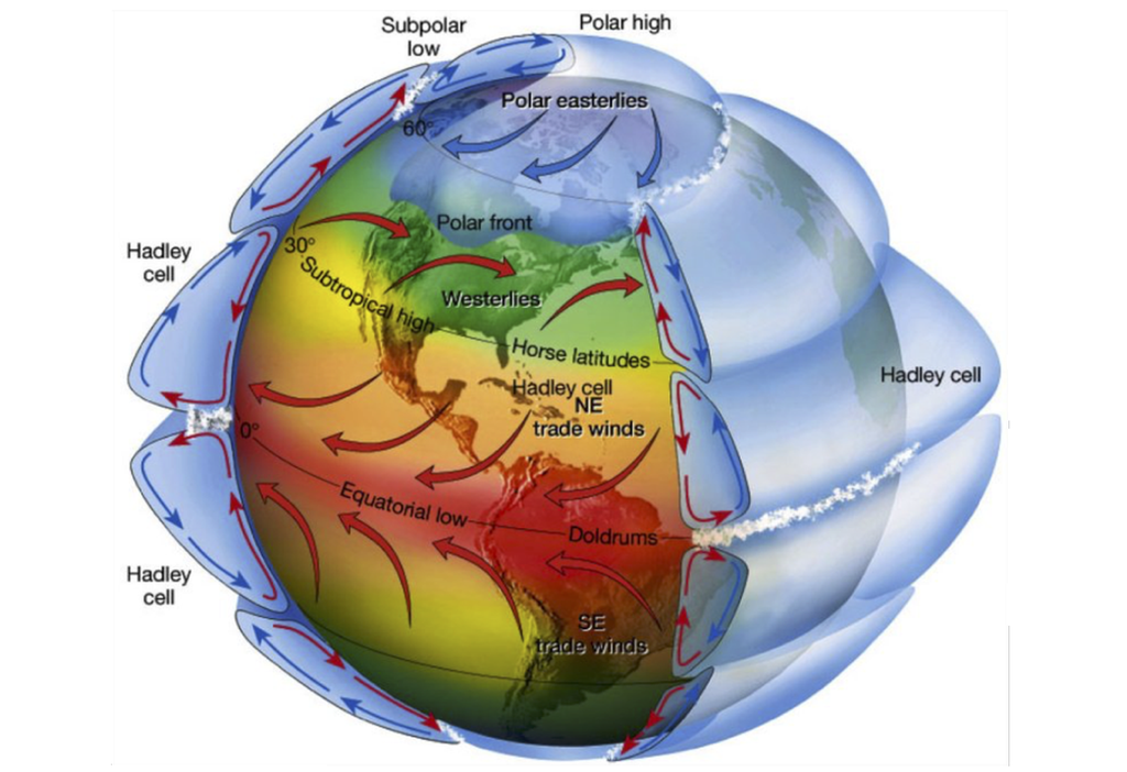 Estructura conceptual de la circulación general atmosférica.