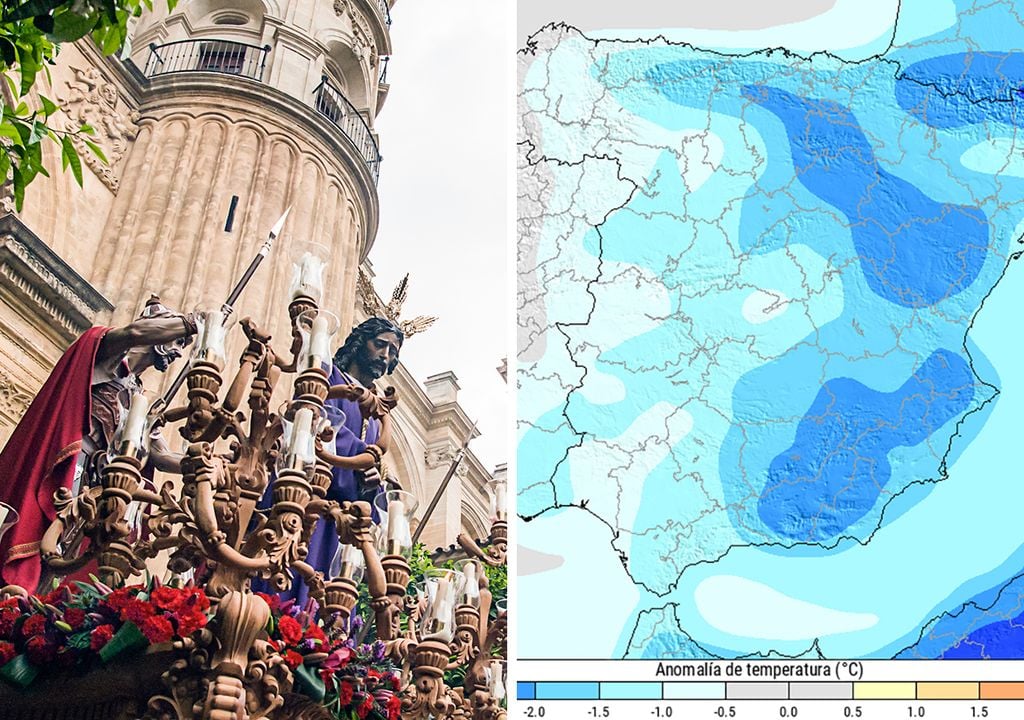 Los colores azules, que representan temperaturas bajas, ganan terreno en los mapas del tiempo para Semana Santa.