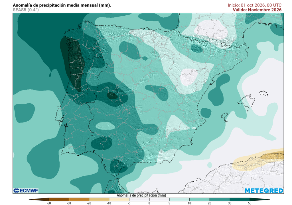 El mes de noviembre podría ser húmedo en buena parte del país, sobre todo en la mitad oeste peninsular por la influencia de las posibles borrascas atlánticas.