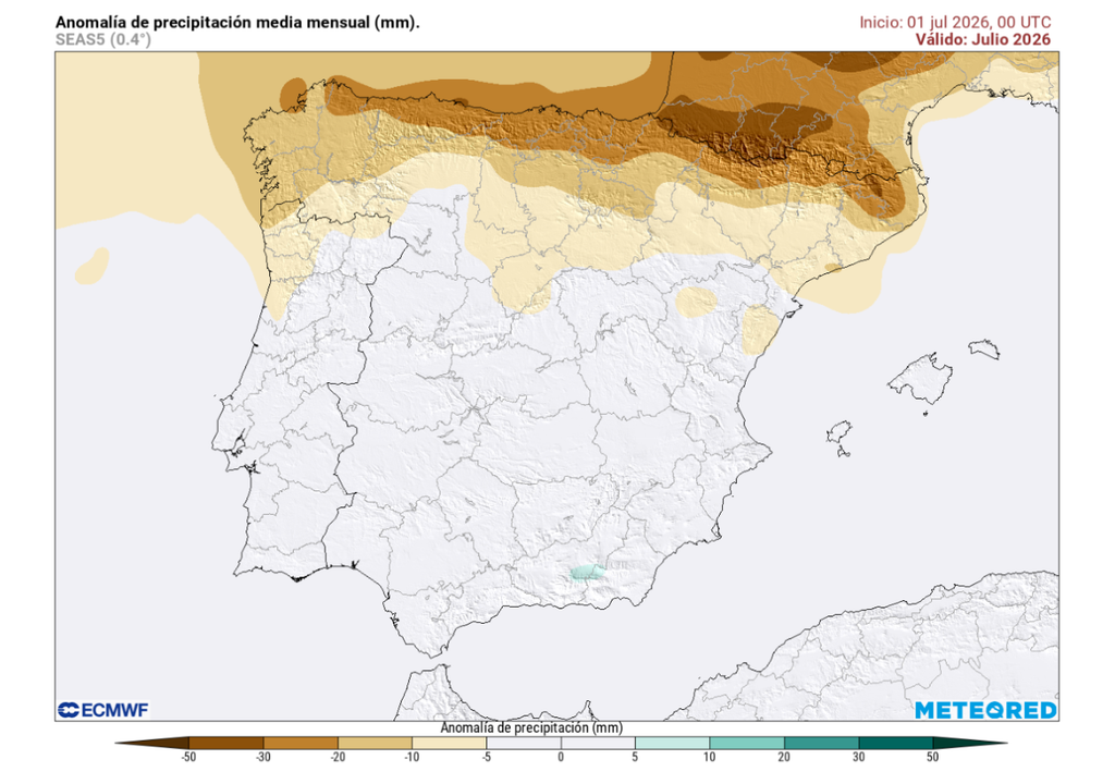 Lluvias en julio Las precipitaciones se situarán por debajo de los valores medios en zonas del norte debido a la cercanía de las altas presiones. No obstante, se producirán tormentas intensas, sobre todo en el interior.