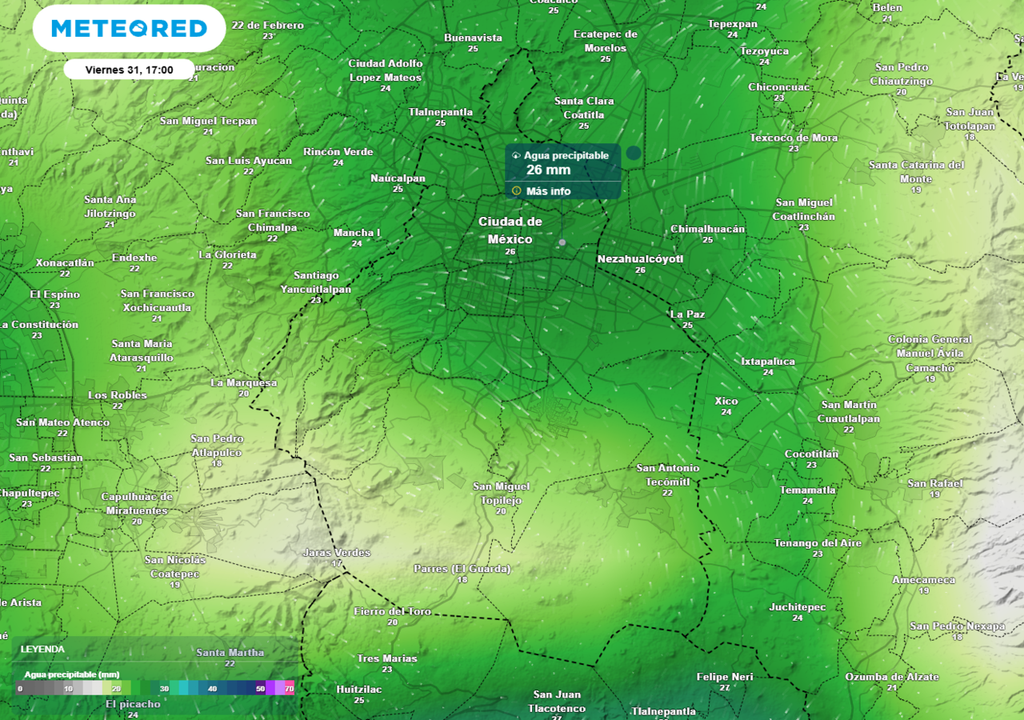 lluvia Este viernes habrá acumulados mayores a 25 mm en la Ciudad de México, no se descarta la posibilidad de alertas meteorológicas.