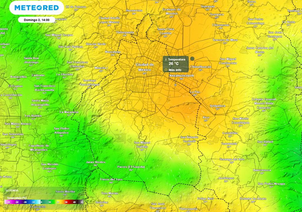 calor La temperatuira máxima rondará los 26 °C en la tarde del domingo en puintos del oriente de la Ciudad de México.
