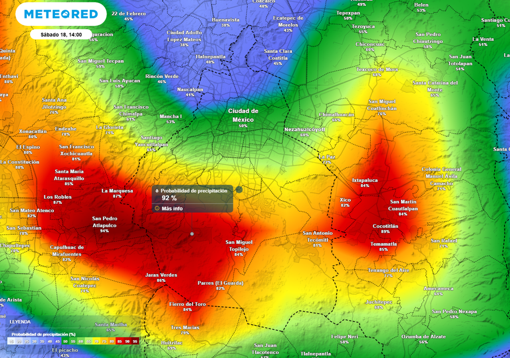 lluvia En lo que resta de la semana la mayor probabilidad de lluvia se concentrará en la zona montañosa del sur y poniente de la capital.