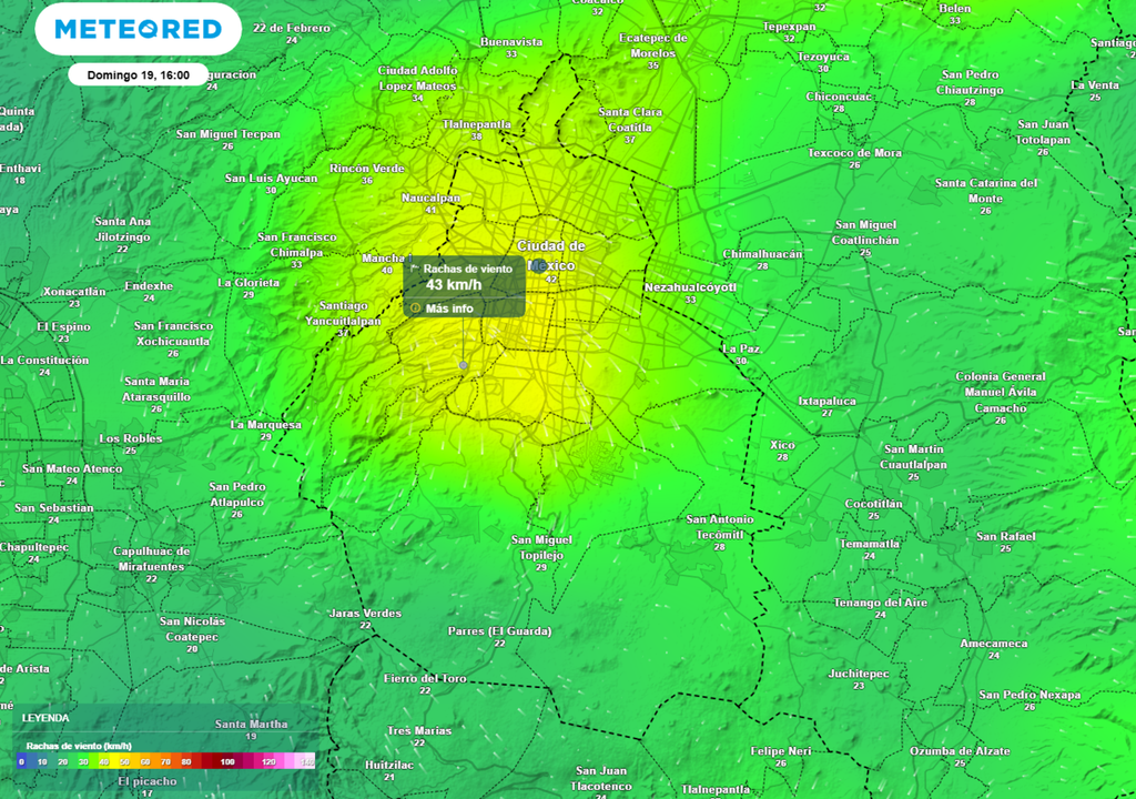 viento Este domingo habrá rachas de viento mayores a 40 km/h en las alcaldías Miguel Hidalgo, Cuauhtémoc, Gustavo A. Madero y Azcapotzalco.