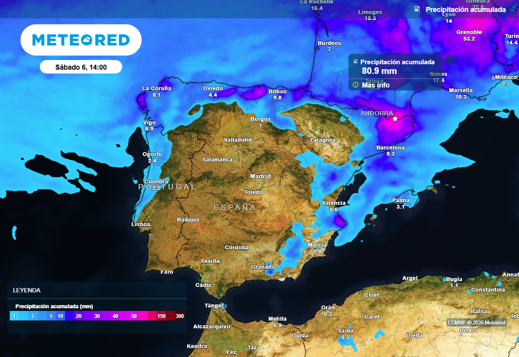 Los modelos no descartan acumulados localmente significativos en zonas del norte y de la mitad este a lo largo de la semana.