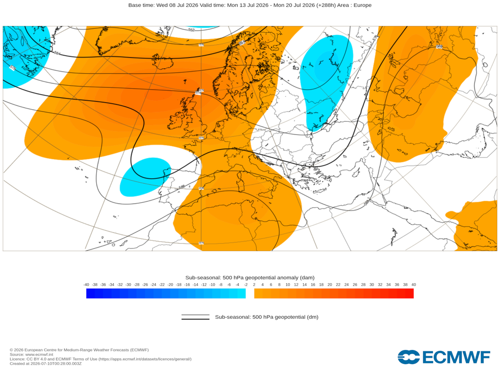 Los mapas de anomalías de geopotencial previstos para la próxima semana muestran la presencia de esa depresión en el Atlántico mientras la dorsal ocupa el Mediterráneo occidental