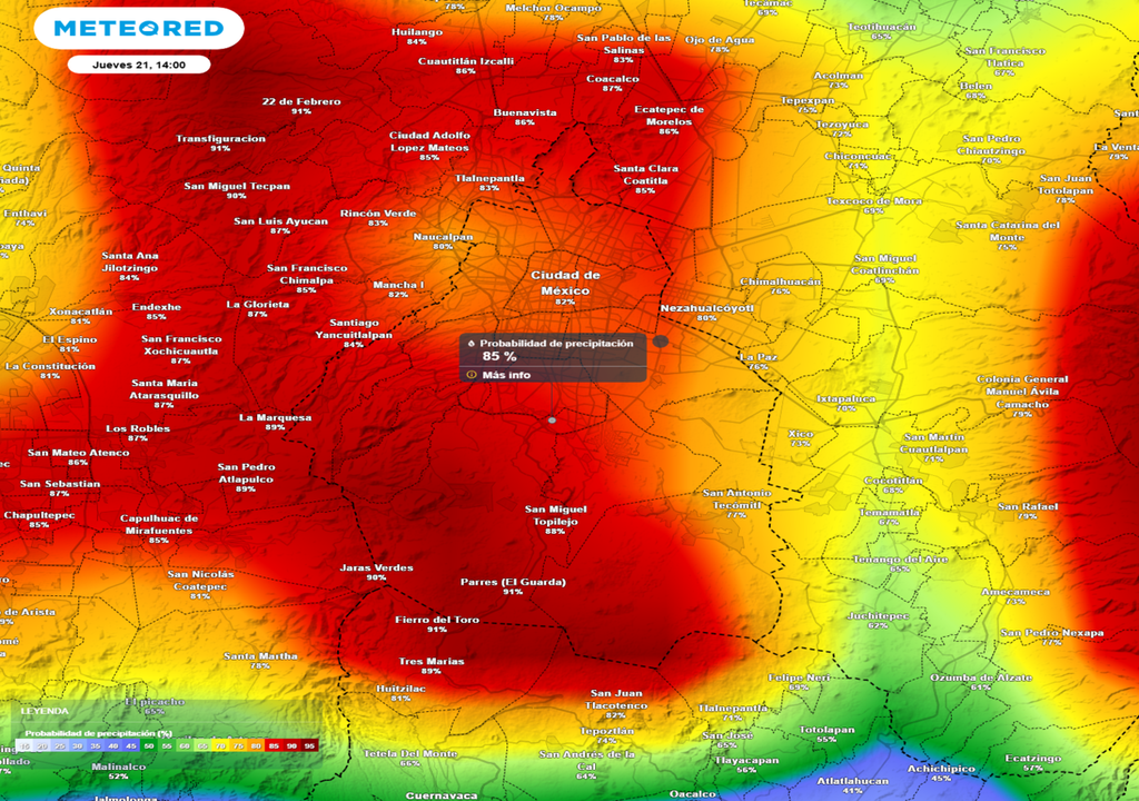 lluvia Entre la tarde y noche del jueves habrá lluvias y chubascos generalizados con acumulados que podrían alcanzar los 20 mm en las alcaldías del sur y poniente.