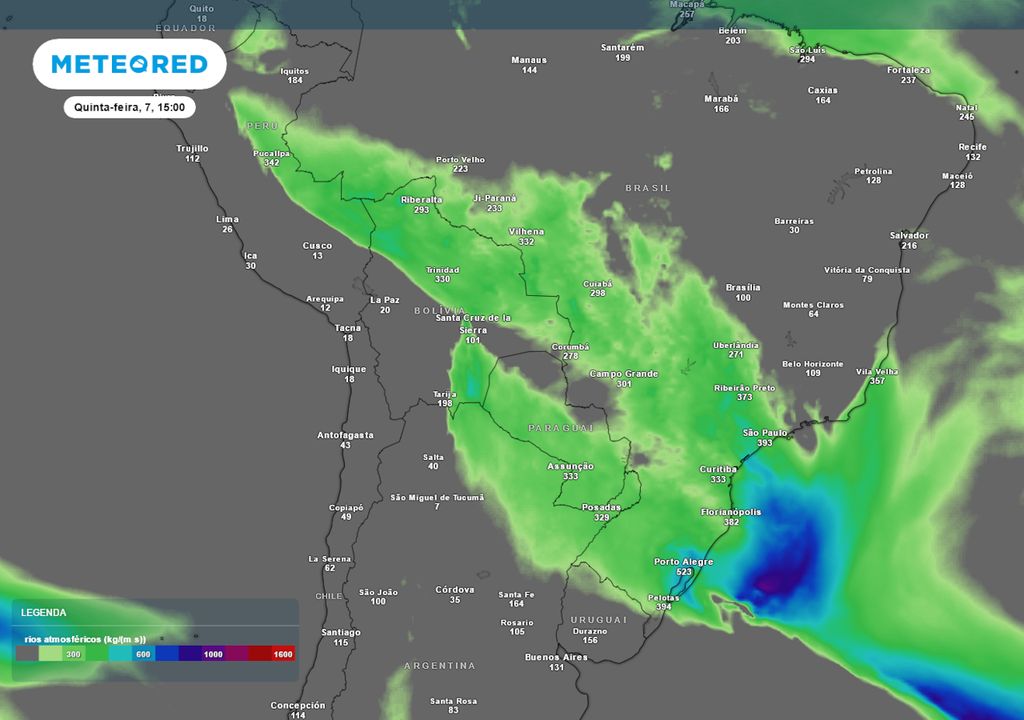 Previsão de rios atmosféricos na Quinta-Feira durante a tarde.
