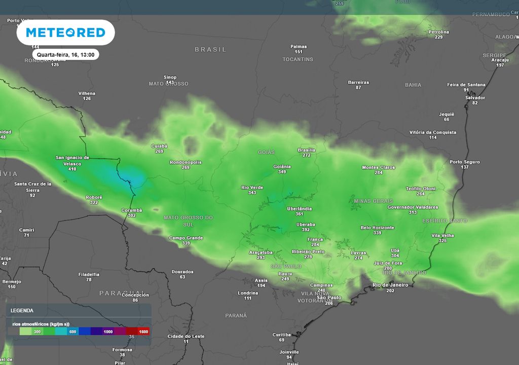 Previsão de rios atmosféricos para quarta-feira durante a tarde. Previsão de rios atmosféricos para quarta-feira durante a tarde.