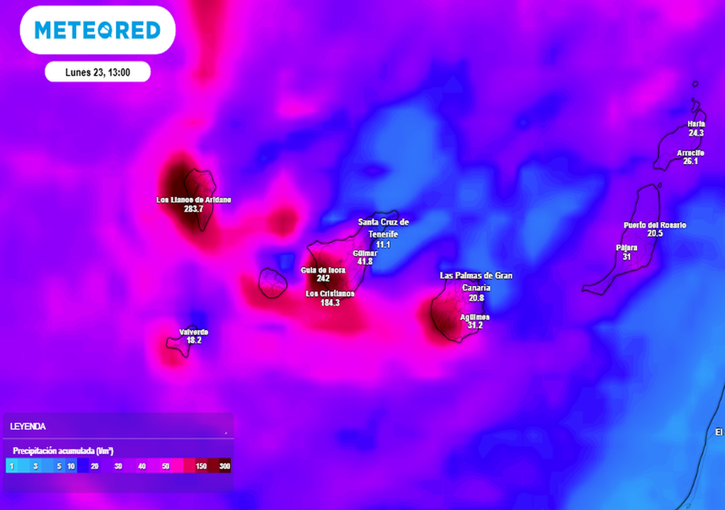 Predicción de las acumulaciones previstas hasta el 23 de marzo de 2026, según modelo deterministas del ECMWF. Tiempo.com