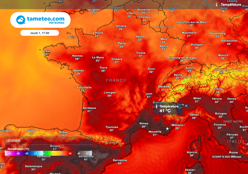 Plus de 40 degrés à nouveau attendus cet après-midi dans le sud-est de la France ! Plus de 40 degrés à nouveau attendus cet après-midi dans le sud-est de la France !
