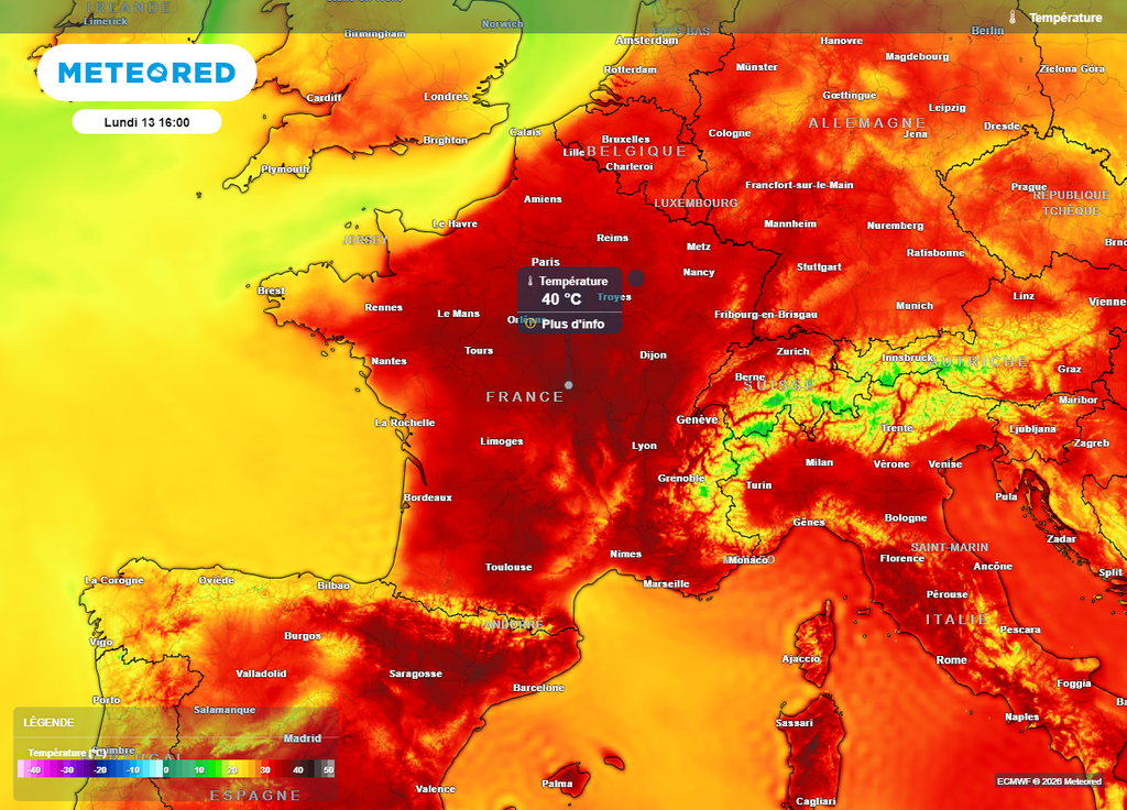 Les 40°C seront de nouveau atteints dans le centre de la France lundi Les 40°C seront de nouveau atteints dans le centre de la France lundi