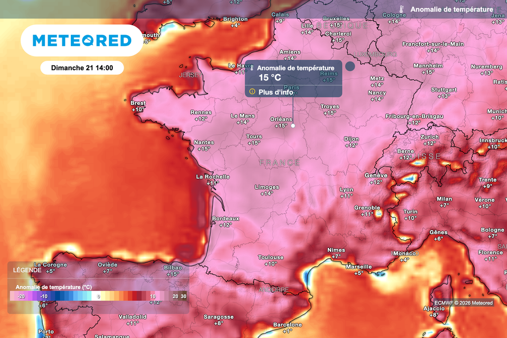 Températures parfois près de 15 degrés supérieures aux normales de saison. Températures parfois près de 15 degrés supérieures aux normales de saison.