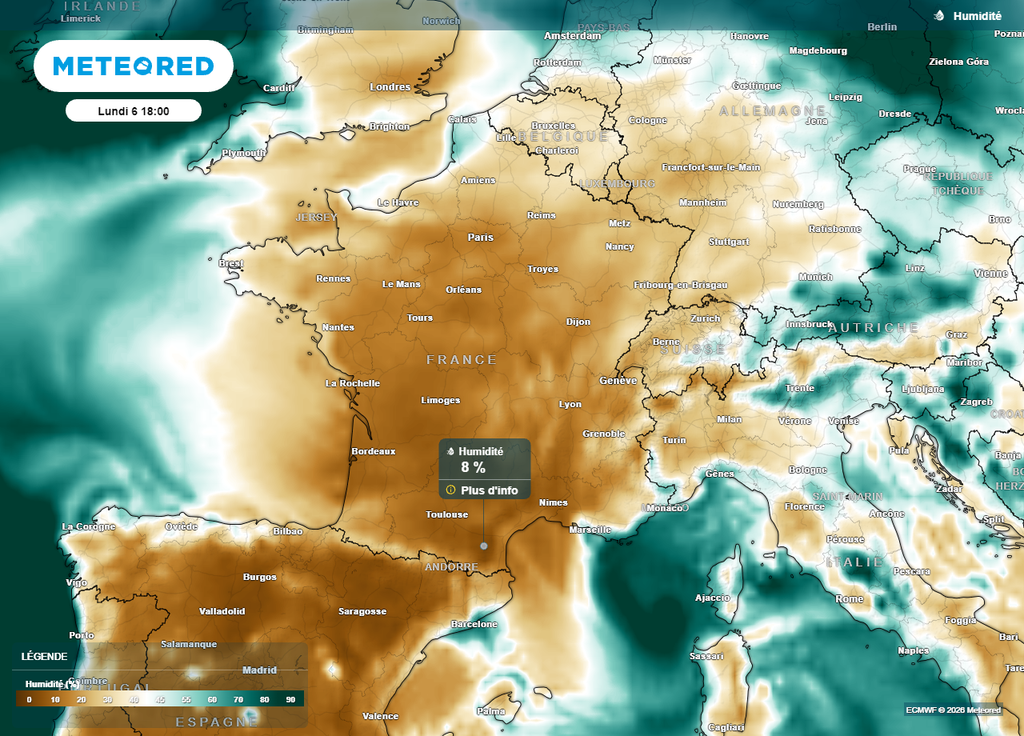 Les taux d'humidité seront très bas sur une grande partie de la France cette semaine Les taux d'humidité seront très bas sur une grande partie de la France cette semaine